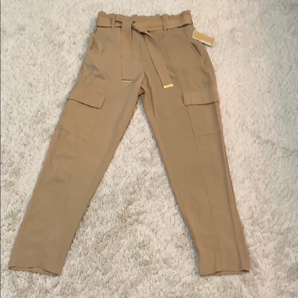 NWT Michael Kors Tan Paperbag Pants Front Tie